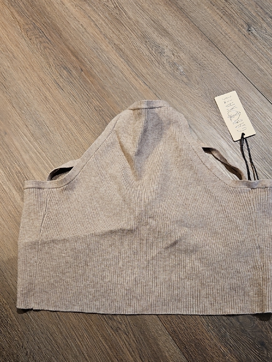 Gab&Kate Ribbed Crop Tank Top In Light Taupe, Nwt, Sz L